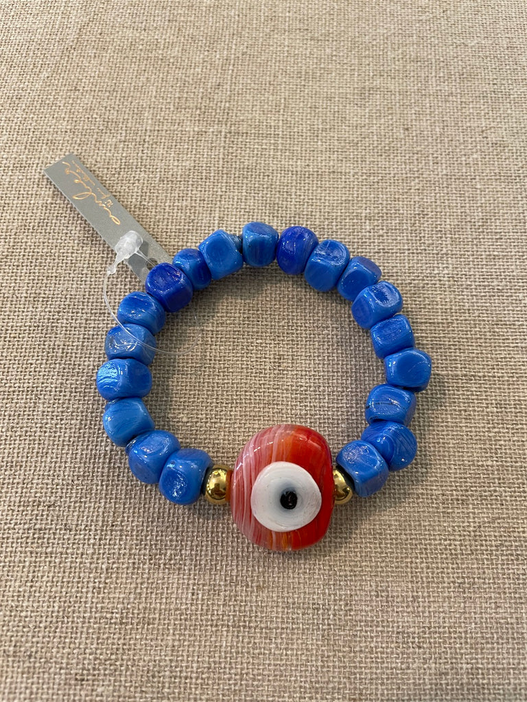 Amber eye light blue red bracelet @ modin