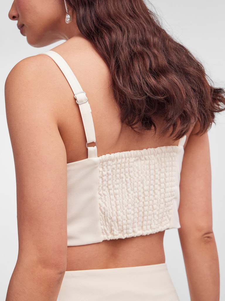 Y.A.S. wedding bridal collection Lizzie bustier cropped top in gardenia off white @ modin