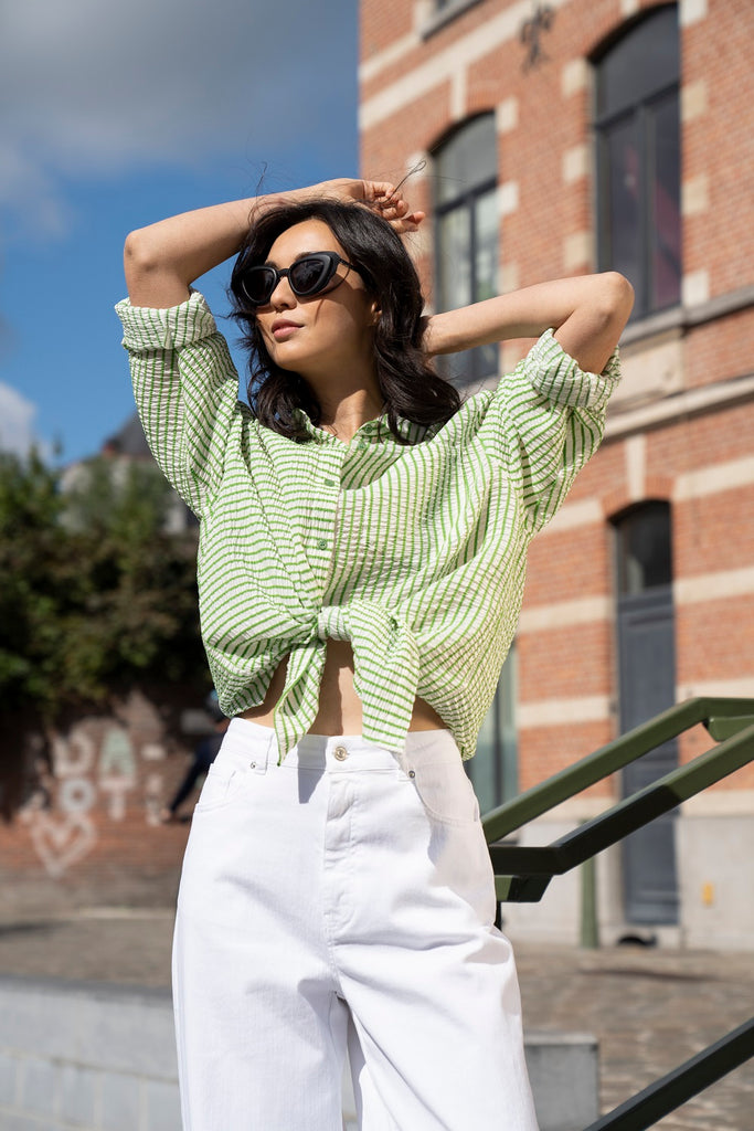 Laundry lab Boy shirt in green stripes crepe viscose @ modin