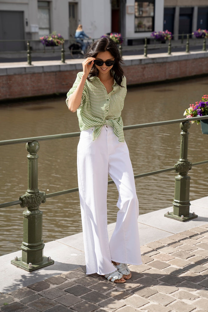 Laundry lab Boy shirt in green stripes crepe viscose @ modin