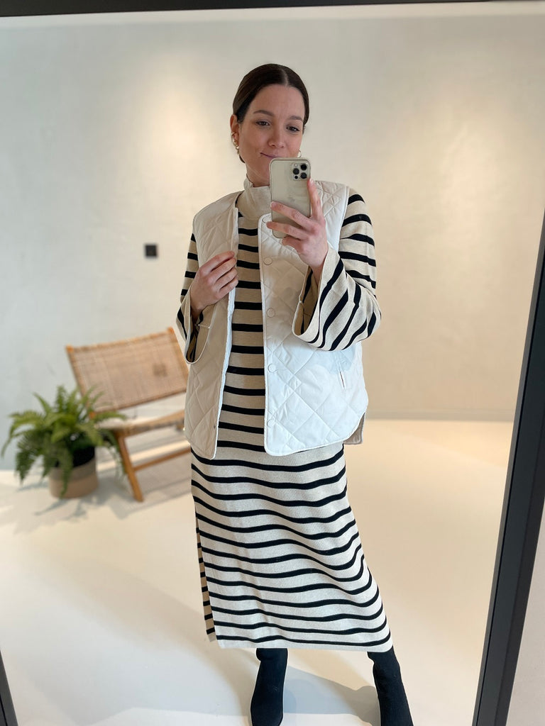 Inwear Musette knit dress with stripes in sand and black @ modin