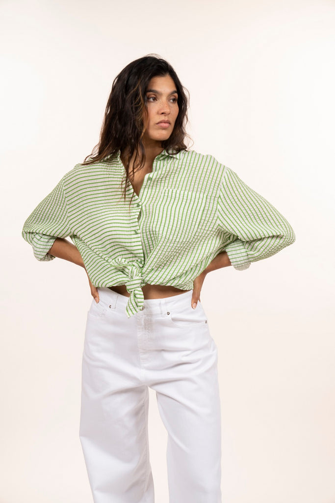 Laundry lab Boy shirt in green stripes crepe viscose @ modin