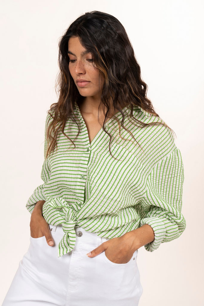 Laundry lab Boy shirt in green stripes crepe viscose @ modin