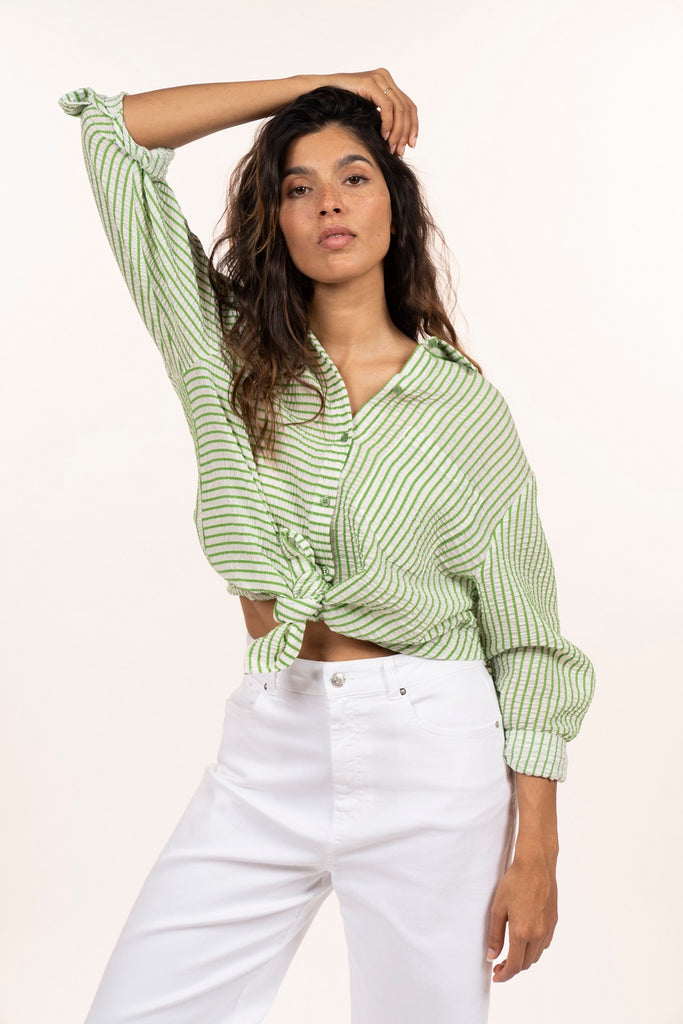 Laundry lab Boy shirt in green stripes crepe viscose @ modin