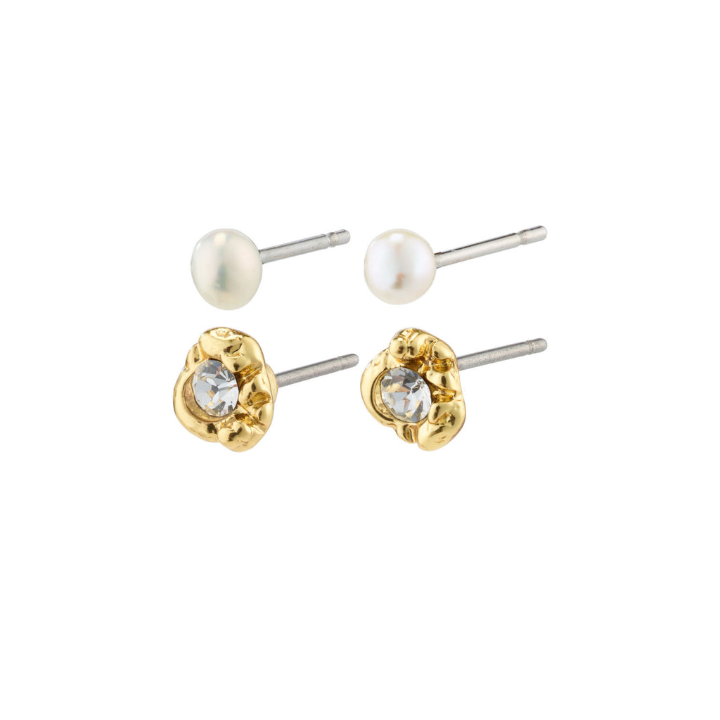 Pilgrim BELIEF crystal & freshwater pearl studs gold-plated @ modin