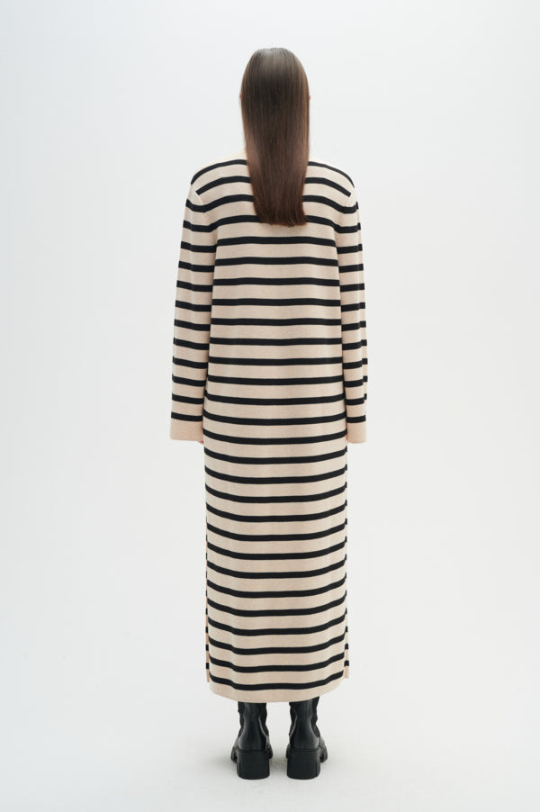 Inwear Musette knit dress with stripes in sand and black @ modin