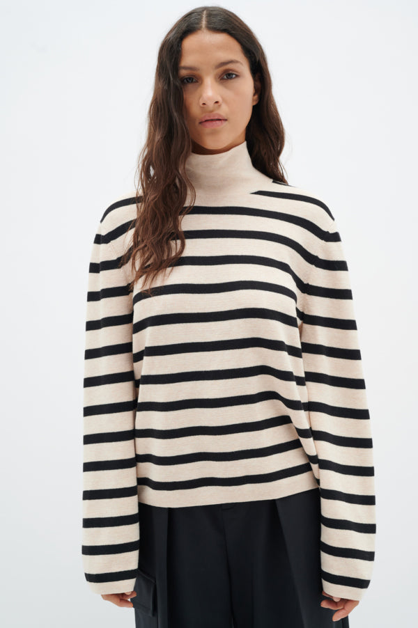 Inwear Musette striped knit in sand and black with turtleneck @ modin