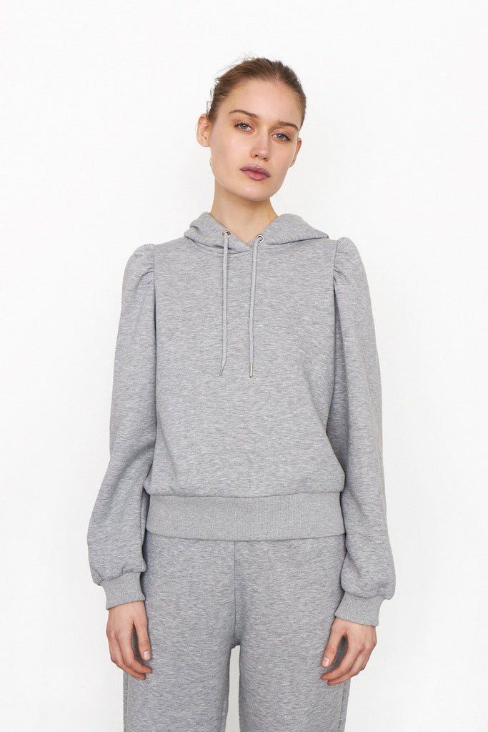 Second female Carmella hoodie grey melange puff sleeves @ modin