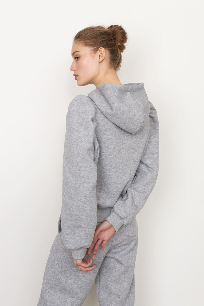 Second female Carmella hoodie grey melange puff sleeves @ modin