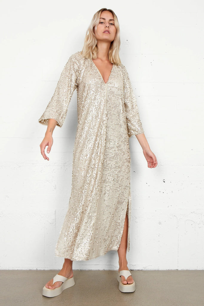 Second Female Life sequin maxi dress in champagne @ modin