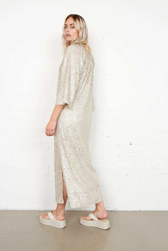 Second Female Life sequin maxi dress in champagne @ modin