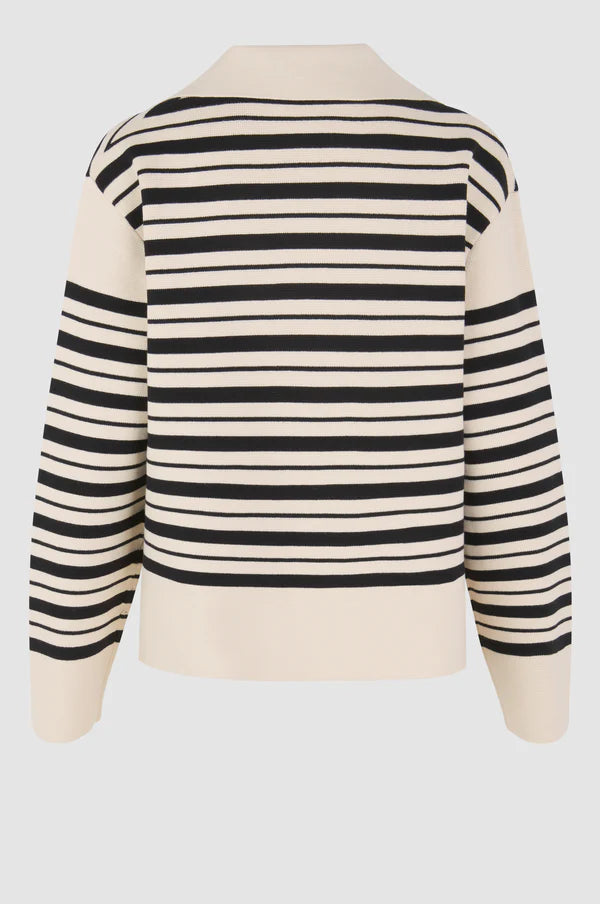 Second Female Aden striped polo knit in black ecru @ modin