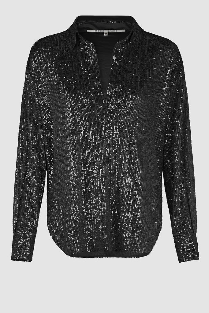 Second Female Shine on sequin blouse top in black @ modin