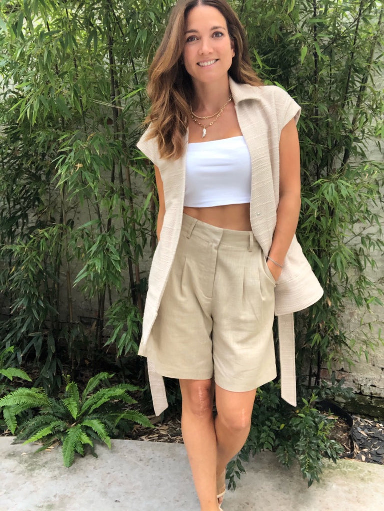 Y.A.S. Himina high waist short linnen humus @ modin