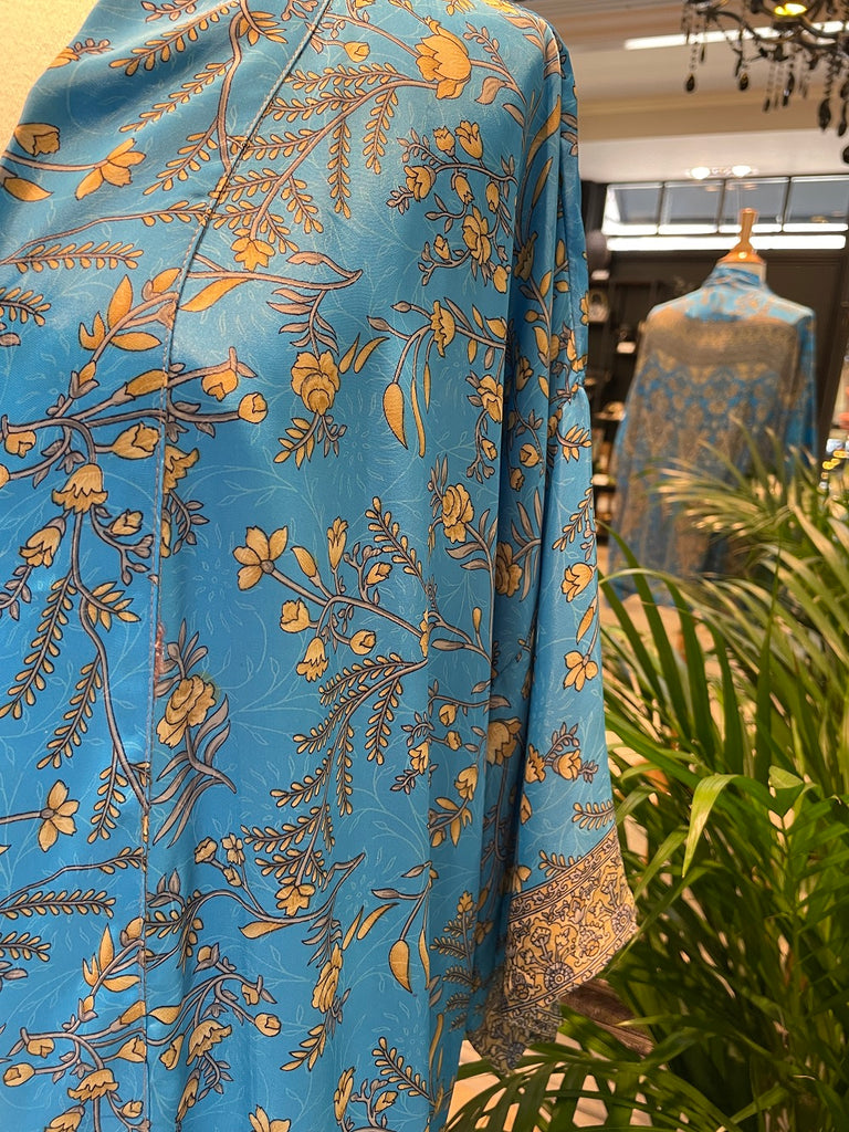 Sissel edelbo Lotus short kimono in light blue beige print paisley sustainable fashion @ modin