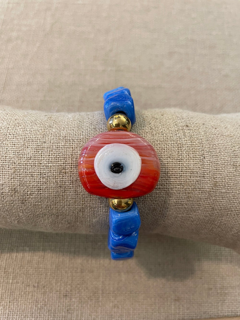 Amber eye light blue red bracelet @ modin