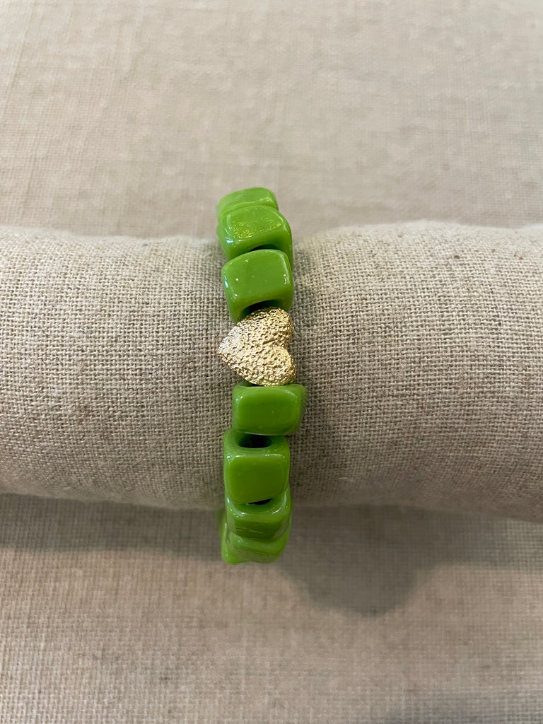 Amber ceramic heart bracelet in green and gold  @ modin