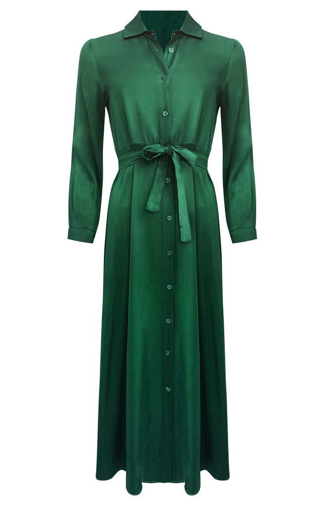 Love @ me satin dress in green @ modin