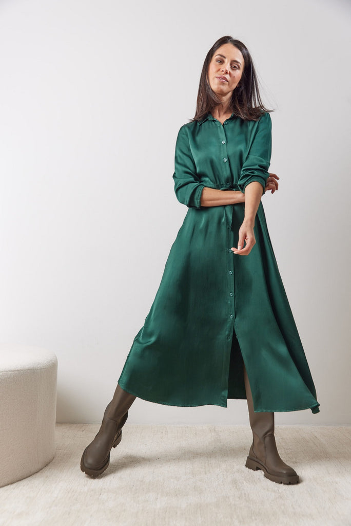 Love @ me satin dress in green @ modin