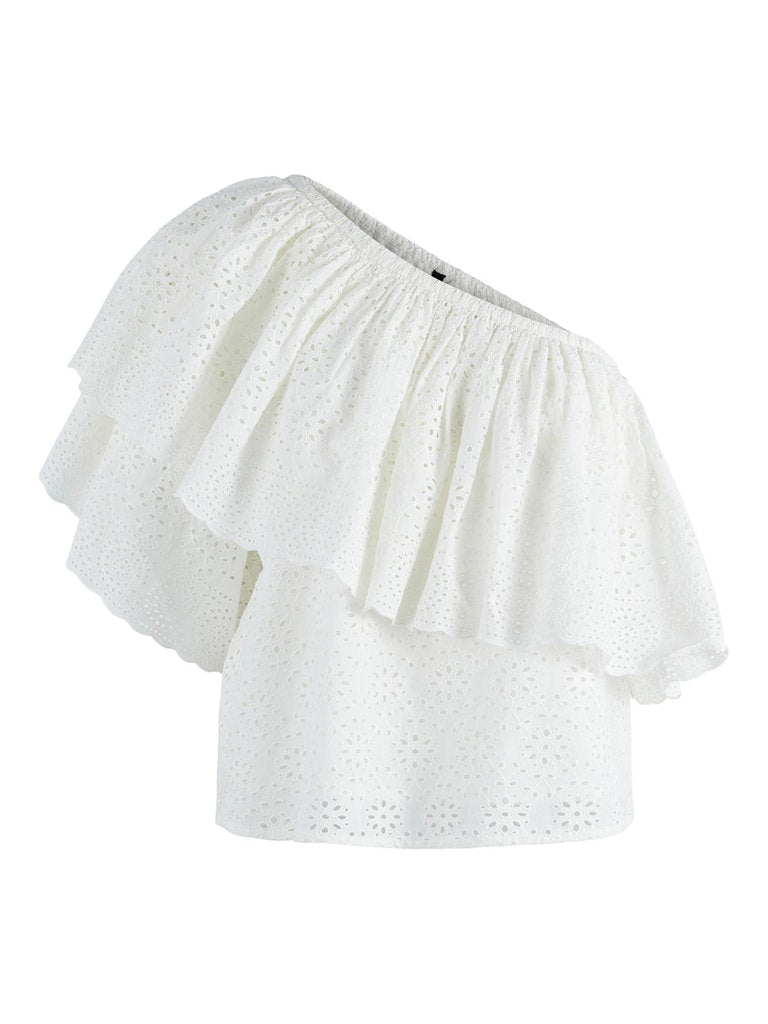 Y.A.S. Nona one-shoulder-top in star white embroidery @ modin