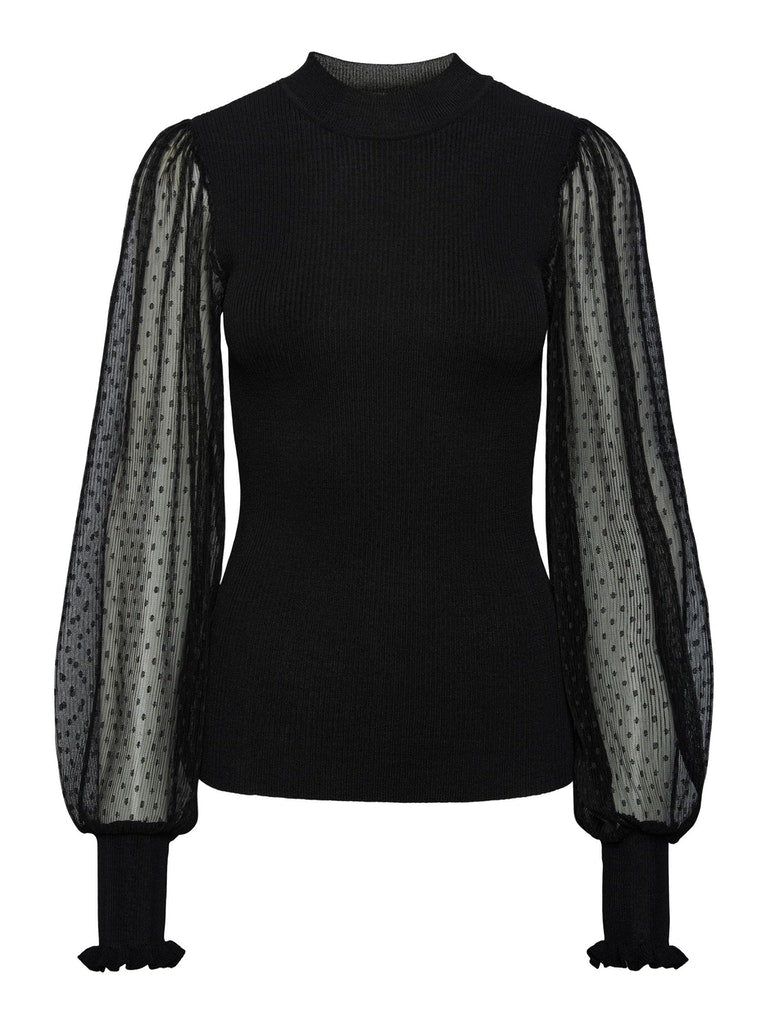 YAS Melania top with mesh sleeves in black @ modin