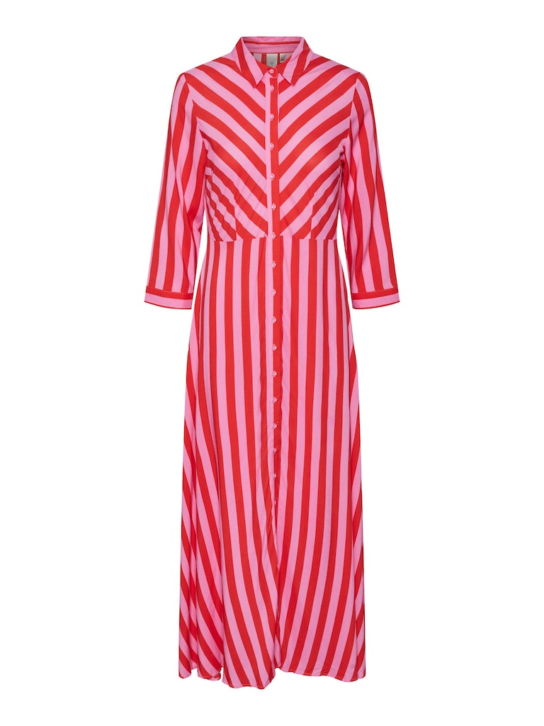 YAS savanna maxi dress in cyclamen striped bittersweet red and pink @ modin