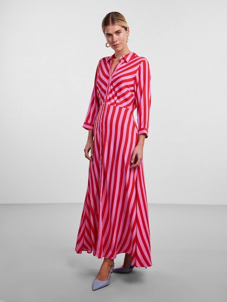 YAS savanna maxi dress in cyclamen striped bittersweet red and pink @ modin