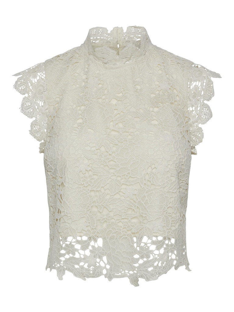 Y.A.S. wedding bridal collection Gina lace cropped top in gardenia off white @ modin
