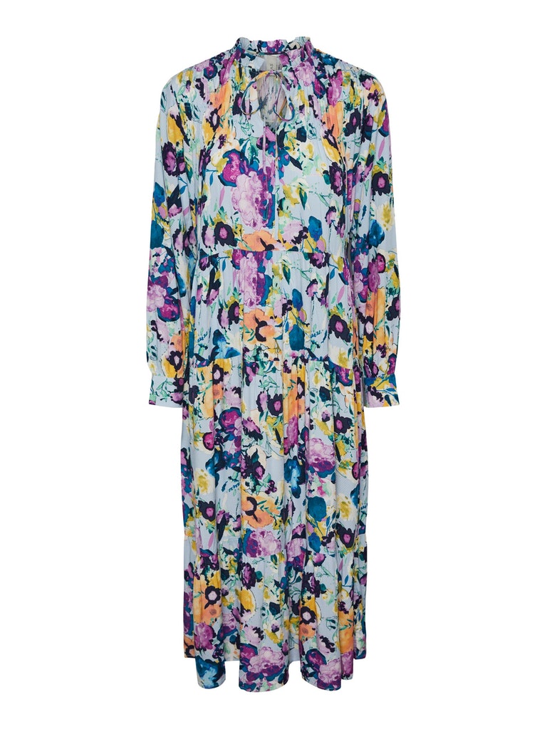 YAS Annina long dress in all-over kentucky blue flower print @ modin