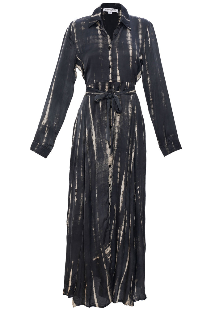 Poppyfield the label Betty tie and dye maxi dres in grey - sustainable fashion @ modin